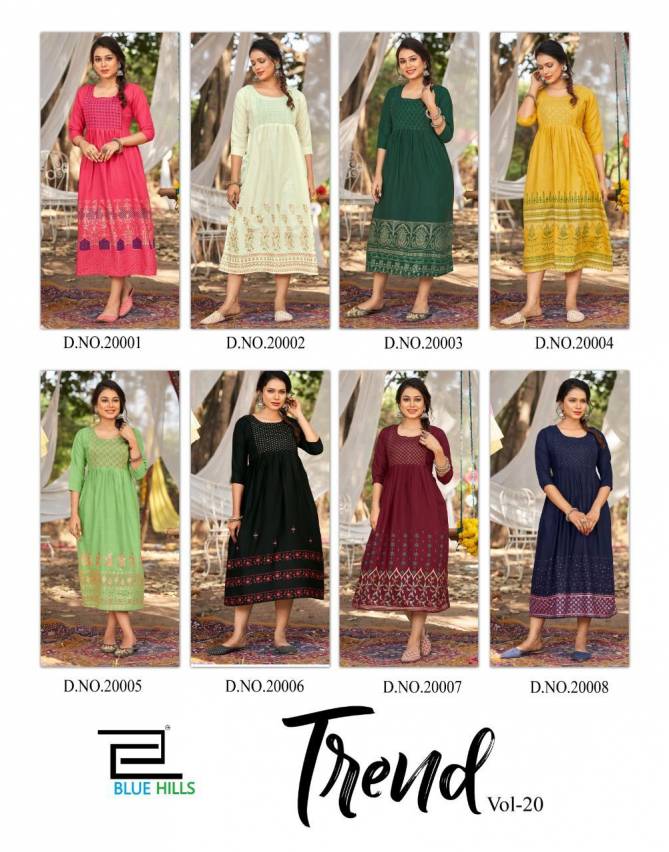 Blue Hills Trend 20 New Designer Regular Wear Rayon Printed Kurti Collection